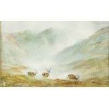 Raoul Millais (British 1901-1999)/Stags in the Mist/signed/mixed media on canvas board, 9.