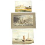 Mary Dunn/The Fleet Hove in a Gale/signed verso/watercolour, 16.5cm x 30.