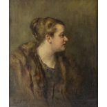 Oumbertos Argyros (Greek 1877-1963)/Profile of Lady in a Fur Coat/signed/oil on canvas,