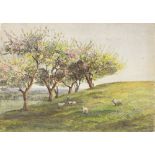 George Lindner/Sheep in a Cherry Orchard/signed/watercolour,