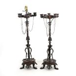 A pair of French Empire style bronze table lights, each set five sconces,