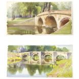 Isobel B Badcock/The River Skell, Fountains with Bridge/watercolour,