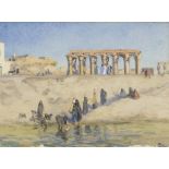 Ethel H Badcock RA/Karnak, with figures beside the Nile/initialled and dated 1906/watercolour, 19.