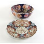 A Japanese Imari dish with scalloped rim, 34cm diameter and a similar bowl, 31.