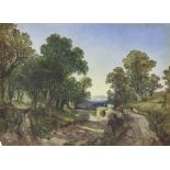 Henry William Banks Davis RA (British 1833-1914)/Cattle on a Bridge beneath Tall Trees/oil on paper,