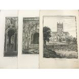 Lysons/East View of Tewkesbury Abbey/black and white engraving and others by the same,