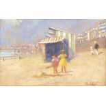 Rene Legrand (French 1923-1996)/Playing on the Beach/signed/oil on canvas board,