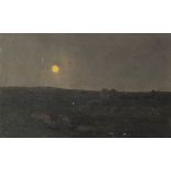 Henry William Banks Davis RA (British 1833-1914)/Pastoral Scene at Night/oil on paper, 17cm x 27.