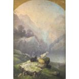 Henry William Banks Davis RA (British 1833-1914)/Goats in an Alpine Landscape/arched top mount/oil