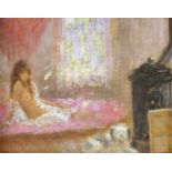 Rene Legrand (French 1923-1996)/Female Nude on Bed/signed/oil on canvas board,