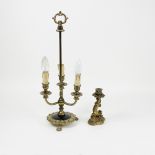 A gilt metal three-light table lamp,