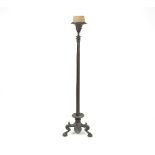 A Regency bronze table light, the tapered fluted column on a Classical base with hoof feet,