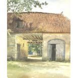 Isobel B Badcock/Continental Barn with Tiled Roof/watercolour,