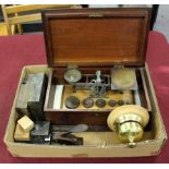 A set of 19th Century postal scales, a 19th Century address stamp,