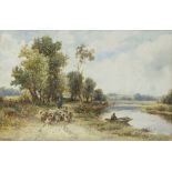 William Manners (British 1860-1930)/River Landscape with Flock of Sheep/signed and dated