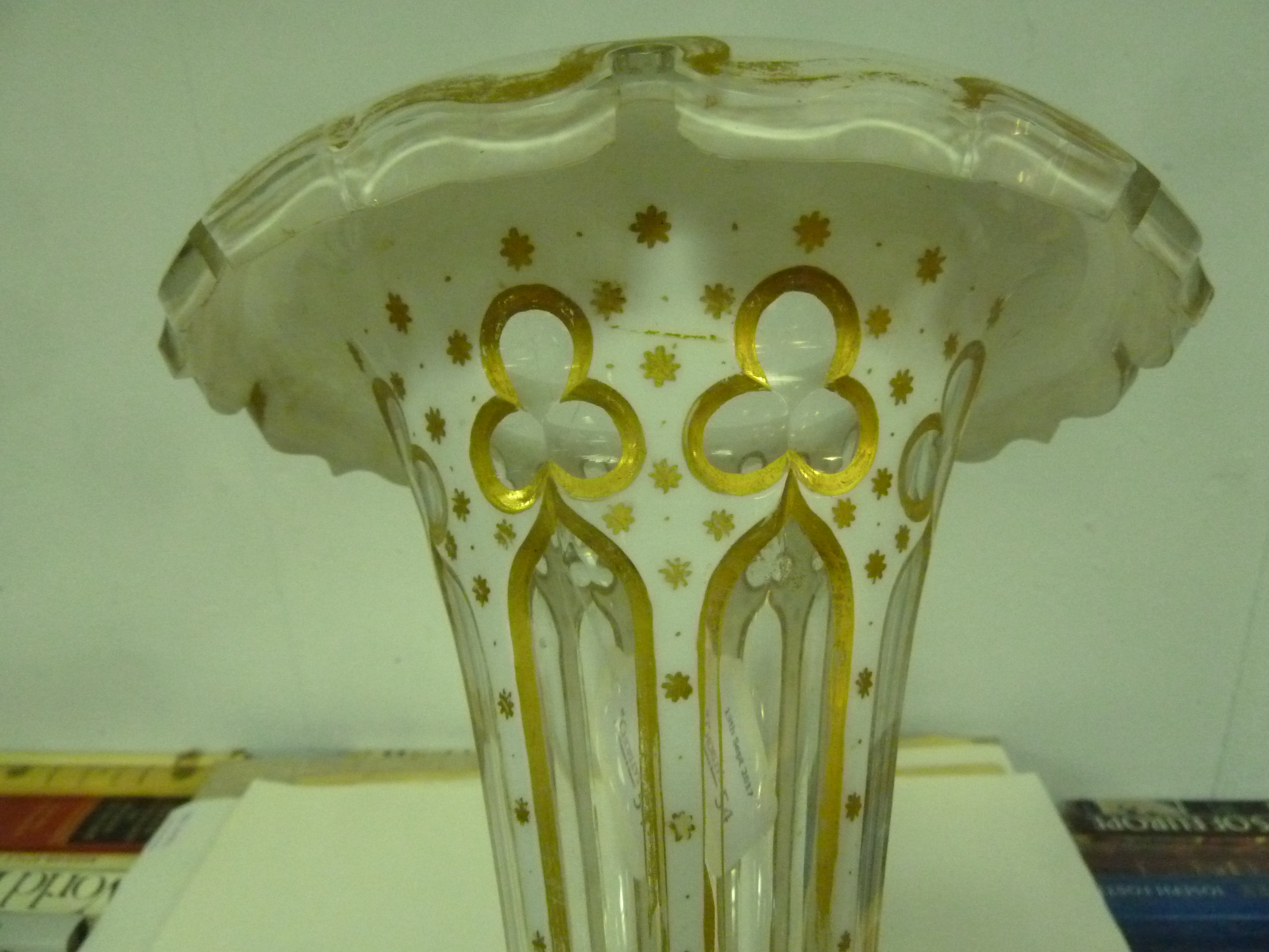 A Bohemian white overlay glass vase of trumpet shape, on a circular foot, 39. - Image 8 of 8