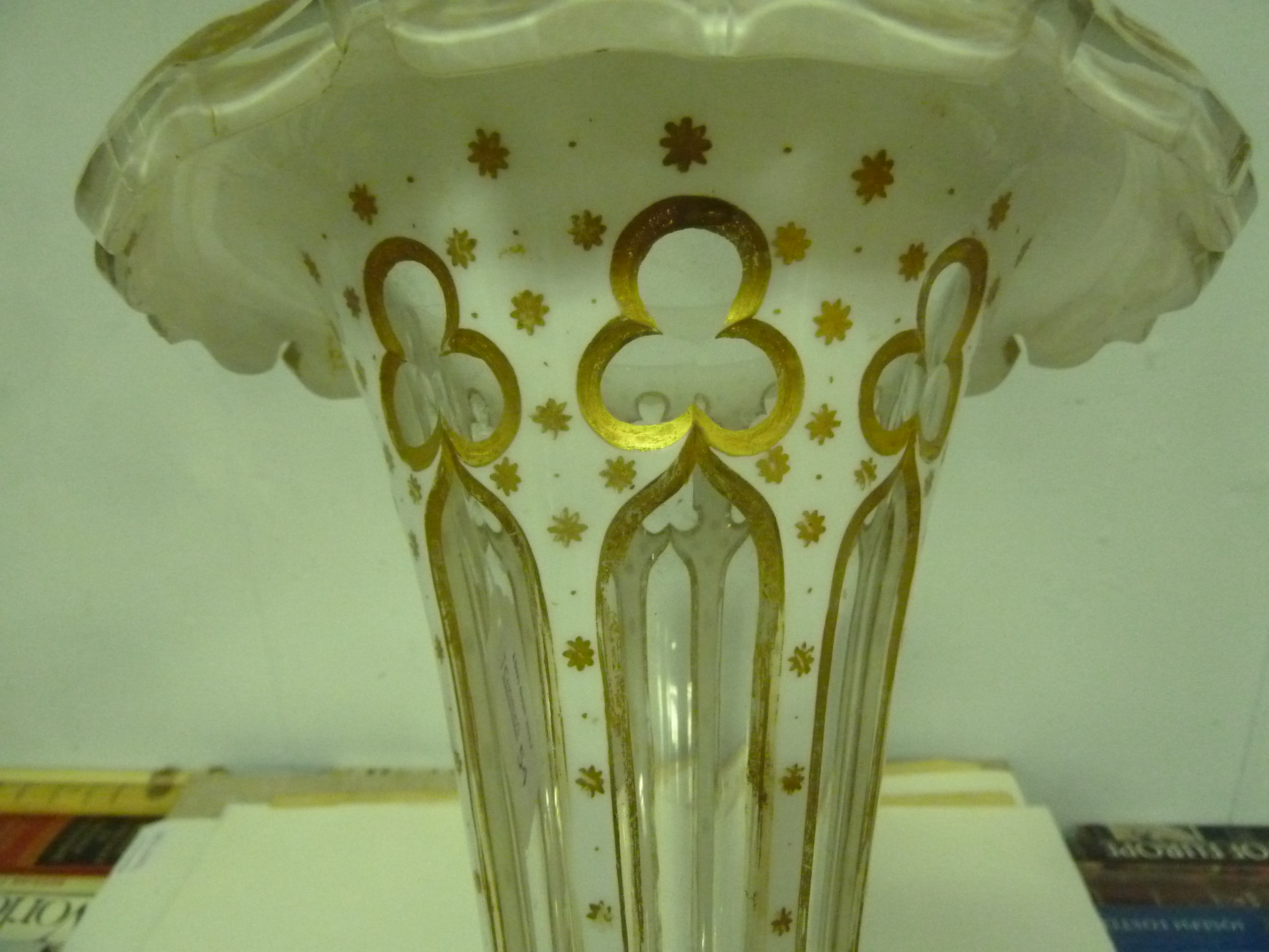 A Bohemian white overlay glass vase of trumpet shape, on a circular foot, 39. - Image 7 of 8