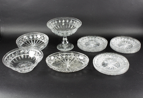 A 20th Century cut glass dessert service, decorated with strawberry diamonds and radiating slices,