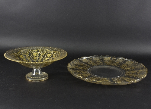 A clear glass bowl and a similar dish, Bohemian or French, circa 1870, decorated in gilt, - Image 2 of 2