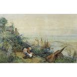 H Z Herrmann/ Lynmouth Harbour/with two young girls sitting on the hillside/signed and dated lower