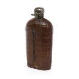 A large leather covered flask with silver mounts, WCG, Birmingham 1918,