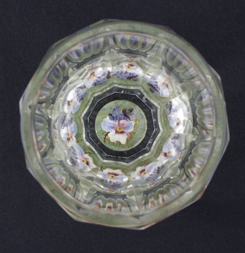 An early 19th Century Continental glass tumbler, the base with a foil backed enamel of a pansy, - Image 2 of 2