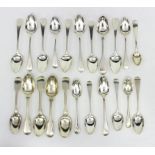 Eight George IV silver teaspoons, William Shard, London 1823, initialled F, ten silver teaspoons,