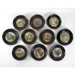 A Pratt ware pot lid 'Interior View of the Crystal Palace', nine other pot lids, framed,