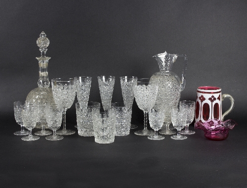 A cut glass part table service of nineteen pieces,