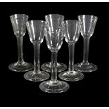 Six English plain stem wine glasses, circa 1740,