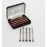 Five silver propelling pencils, makers to include Mordan & Co., Carter & Bromley and Wilmot & Co.