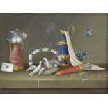 19th Century Chinese School/Still Life/with flowers, vases and doves/tempera,