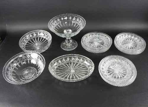 A 20th Century cut glass dessert service, decorated with strawberry diamonds and radiating slices, - Image 2 of 2