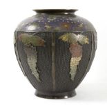 A bronze cloisonné vase of globular form with tapering base,