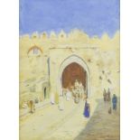 Stanley Inchbold (1856-1921)/Figures at the City Wall, Jerusalem/signed/watercolour, 33.5cm x 24.