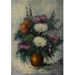 F Szekely (Hungarian)/Chrysanthemums in Vase/signed/oil on canvas,