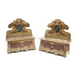 A pair of North Italian panchetta with polychrome decoration including armorial shields to the