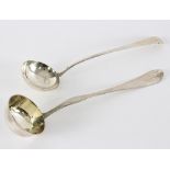 A Continental silver ladle, the circular bowl to a shaped stem, and another ladle, marks indistinct,