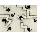 A group of four stencilled pictures,