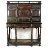 A Flemish red tortoiseshell and ebony cabinet on stand, possibly Antwerp,