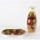 A Royal Worcester porcelain vase decorated by George Mosley, of slender ovoid form painted fruit,