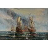 John Ambrose RSMA (British 1931-2010)/Tall Ships at Sea/oil on canvas,