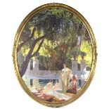 Emile Marie Beaume (French 1888-1967)/Baigneurs au Parc/signed/oval oil on canvas,