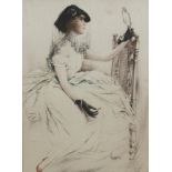 James Bacon & Sons/Silk Portrait of a Lady/seated, gazing in a mirror/print on silk,