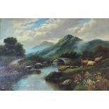 W C Becker/Highland Landscape with Sheep/signed/oil on canvas,