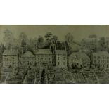 20th Century English School/Terrace in Stroud/charcoal on buff paper, 41cm x 76.