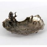 A WMF pewter dish, modelled as a fish pond, a frog to the edge playing the flute,