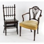 A 19th Century metamorphic library chair/steps and a 19th Century mahogany framed open armchair