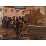 20th Century French School/Figures in a Town/indistinctly signed/oil on board,