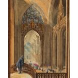 Manner of David Roberts/Cathedral Interior with Figure Viewing Procession/watercolour,